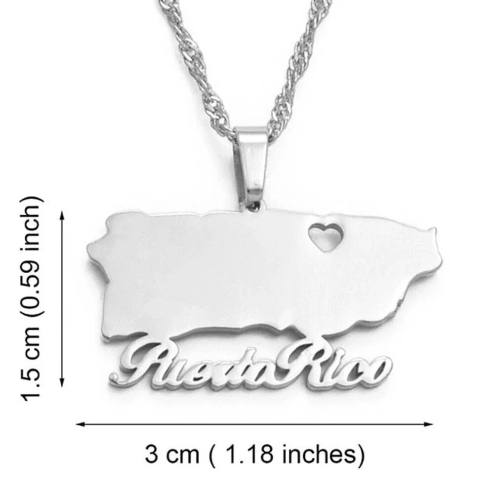 Heart Puerto Rico Map Pendant Necklaces Gold